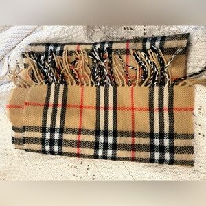 Vintage Burberry Style Tan  Wool Scarf.  58 inches by 12 inches